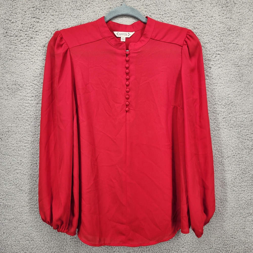 Nanette Nanette Lepore Red Button Front Puff Sleeve Blouse Womens Small